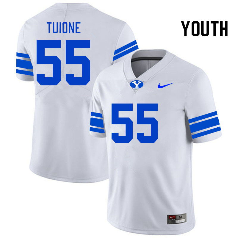 Youth #55 Hamaua Tuione BYU Cougars College Football Jerseys Stitched-White - Click Image to Close